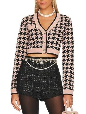 Assignment Carly Pink & Black Houndstooth Cropped Cardigan Heart Clueless
